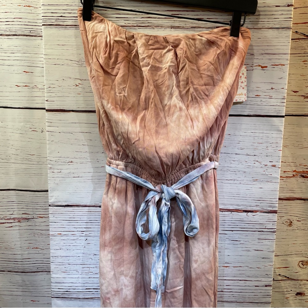 NEW Free People Just Float Tie Dye Strapless Jumpsuit in Peach - size small - Picture 3 of 11